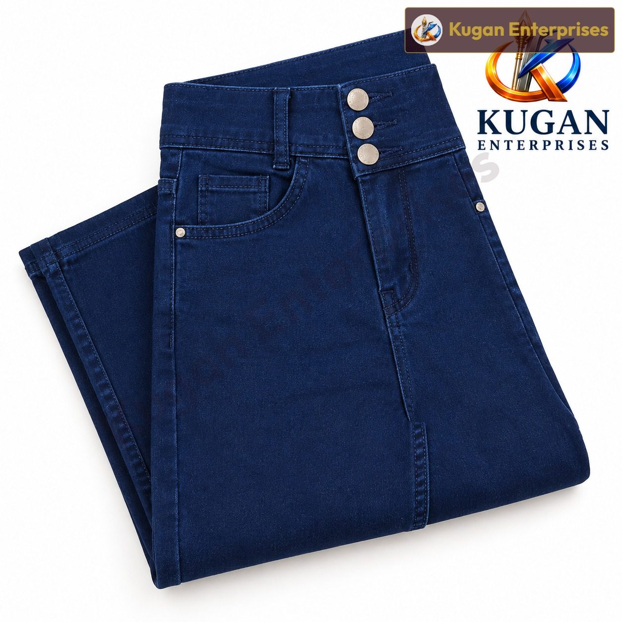Dark Blue 3-Button Ankle-Length Straight Fit Jeans for Women