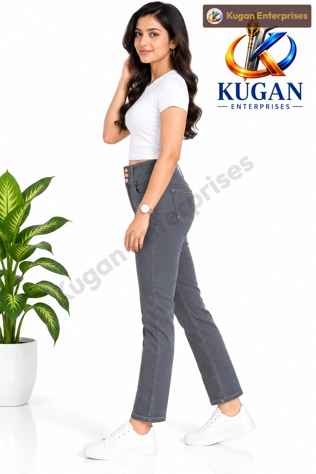 Women’s Grey 3-Button Ankle-Length Jeans