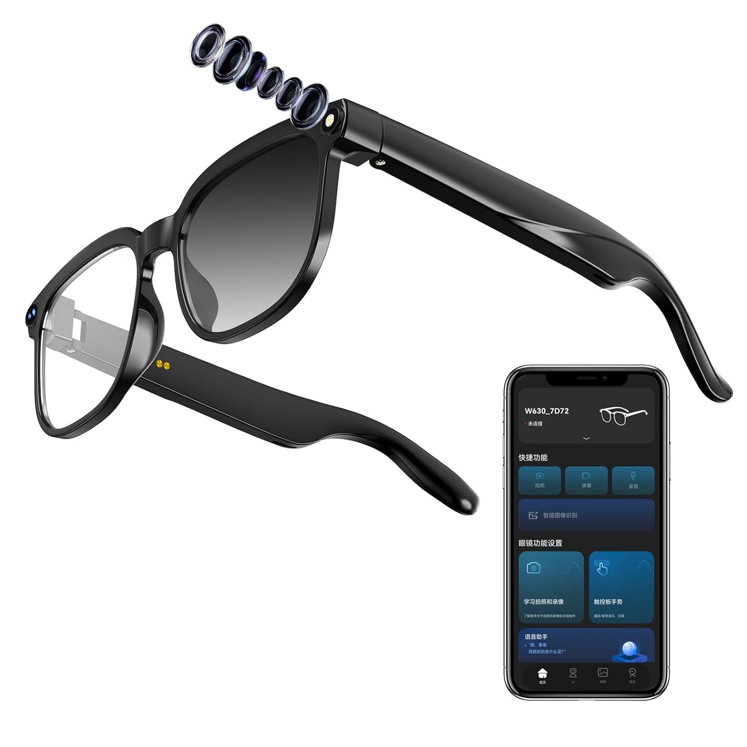 AI Smart Glasses with Camera and Bluetooth, 1080P HD Recording Glasses, Smart Translation Glasses, Real-time Translation, Suitable for Travel, Sports, and vlogging.