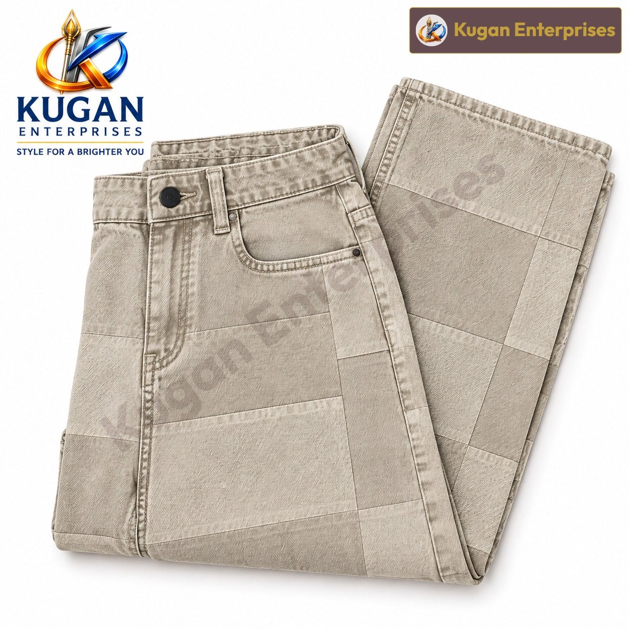 Women’s Beige Patchwork Baggy Cotton Pants