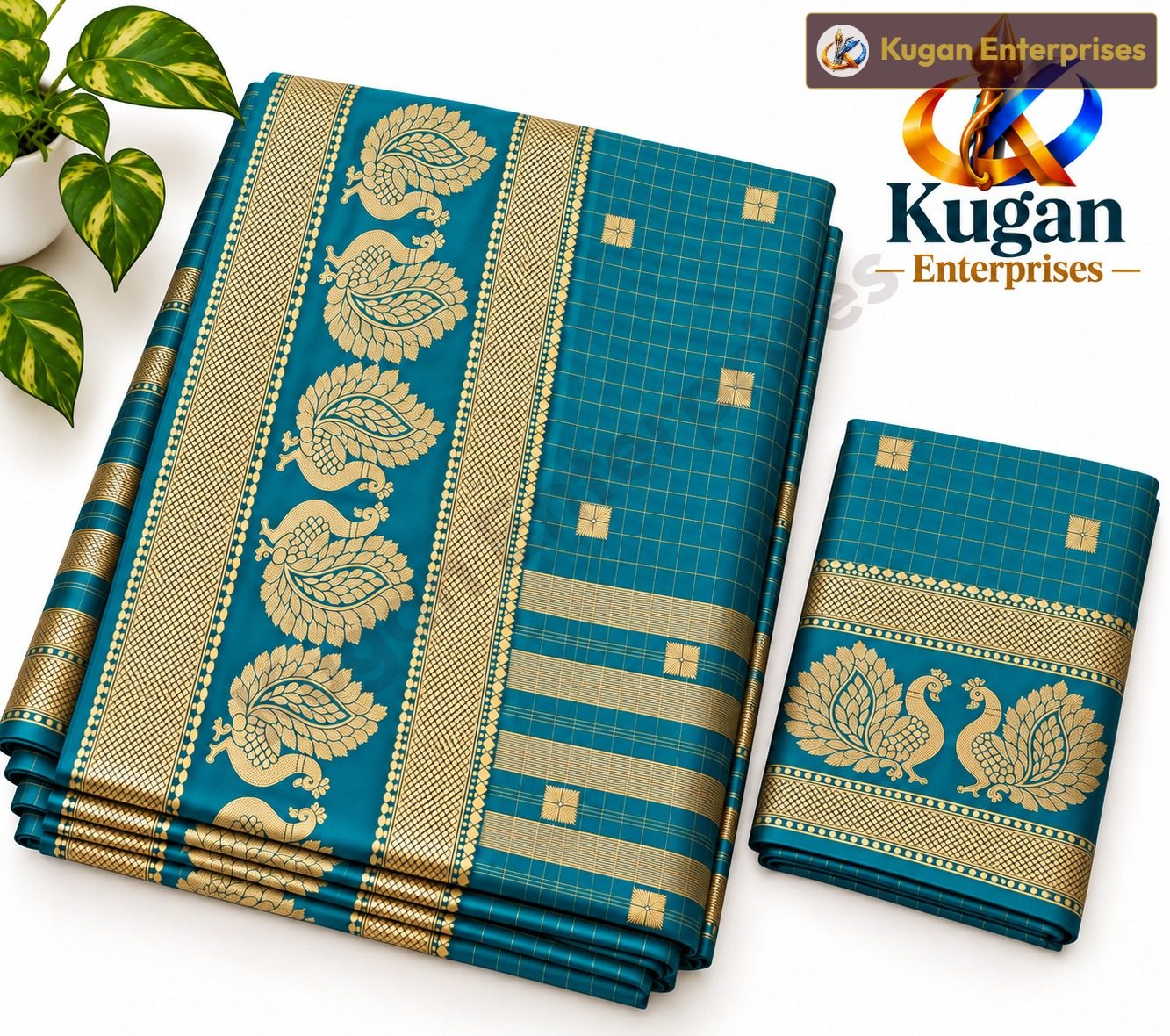 Rama Green Gold Zari Peacock Silk Saree