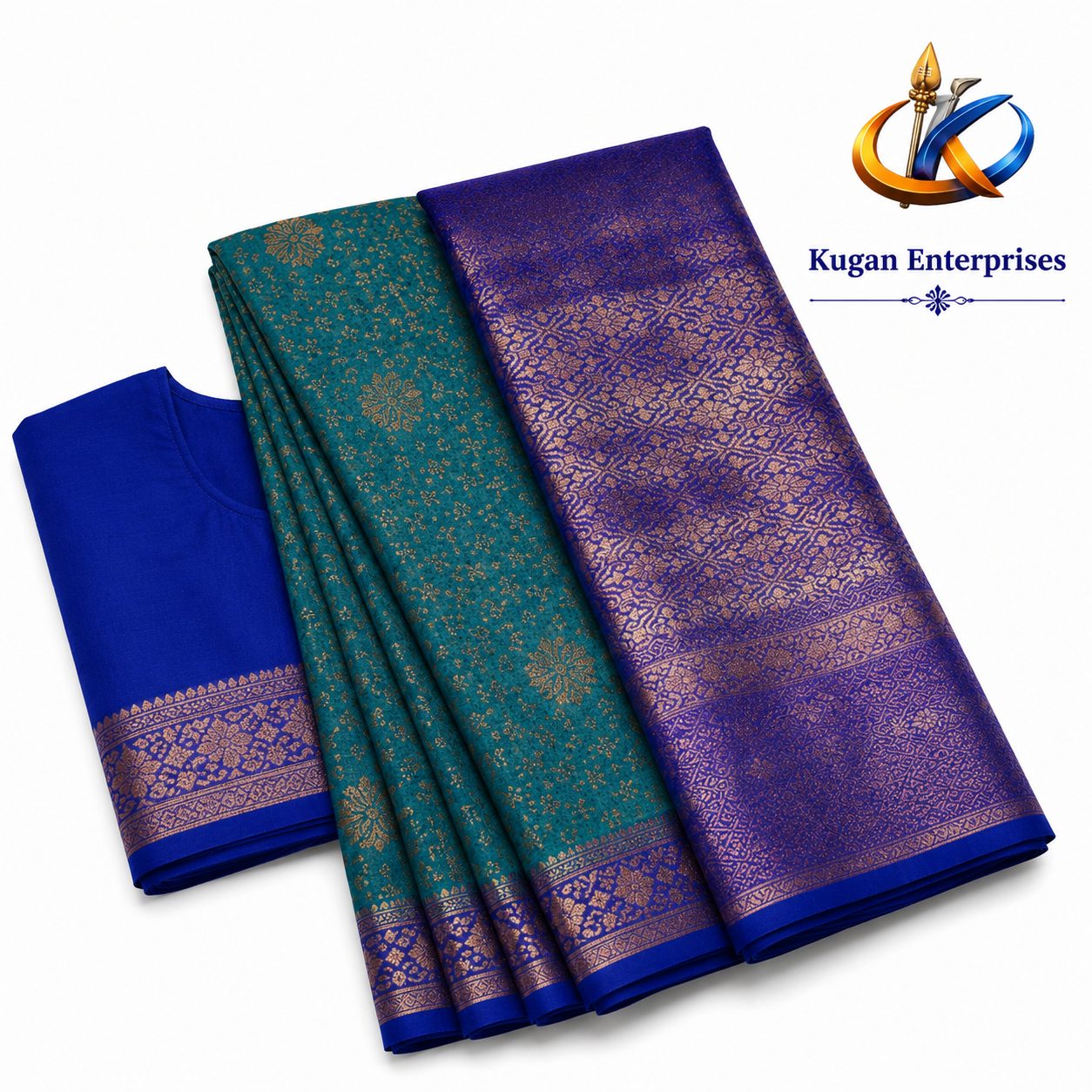 Peacock Green Royal Blue Zari Brocade Saree