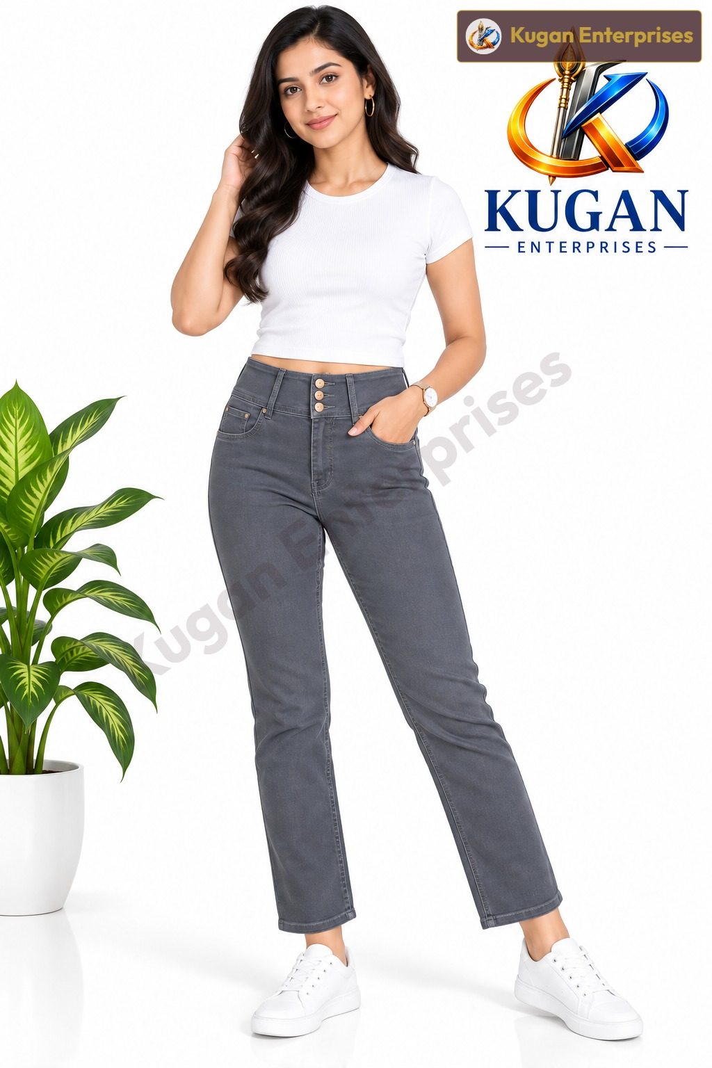 Women’s Grey 3-Button Ankle-Length Jeans