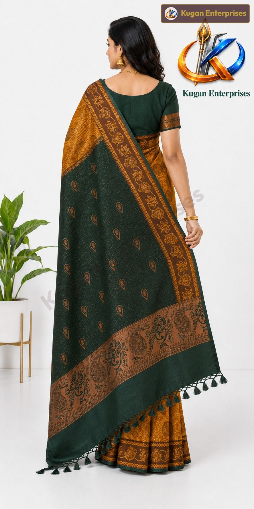Vanamala Dark Green Contrast Saree