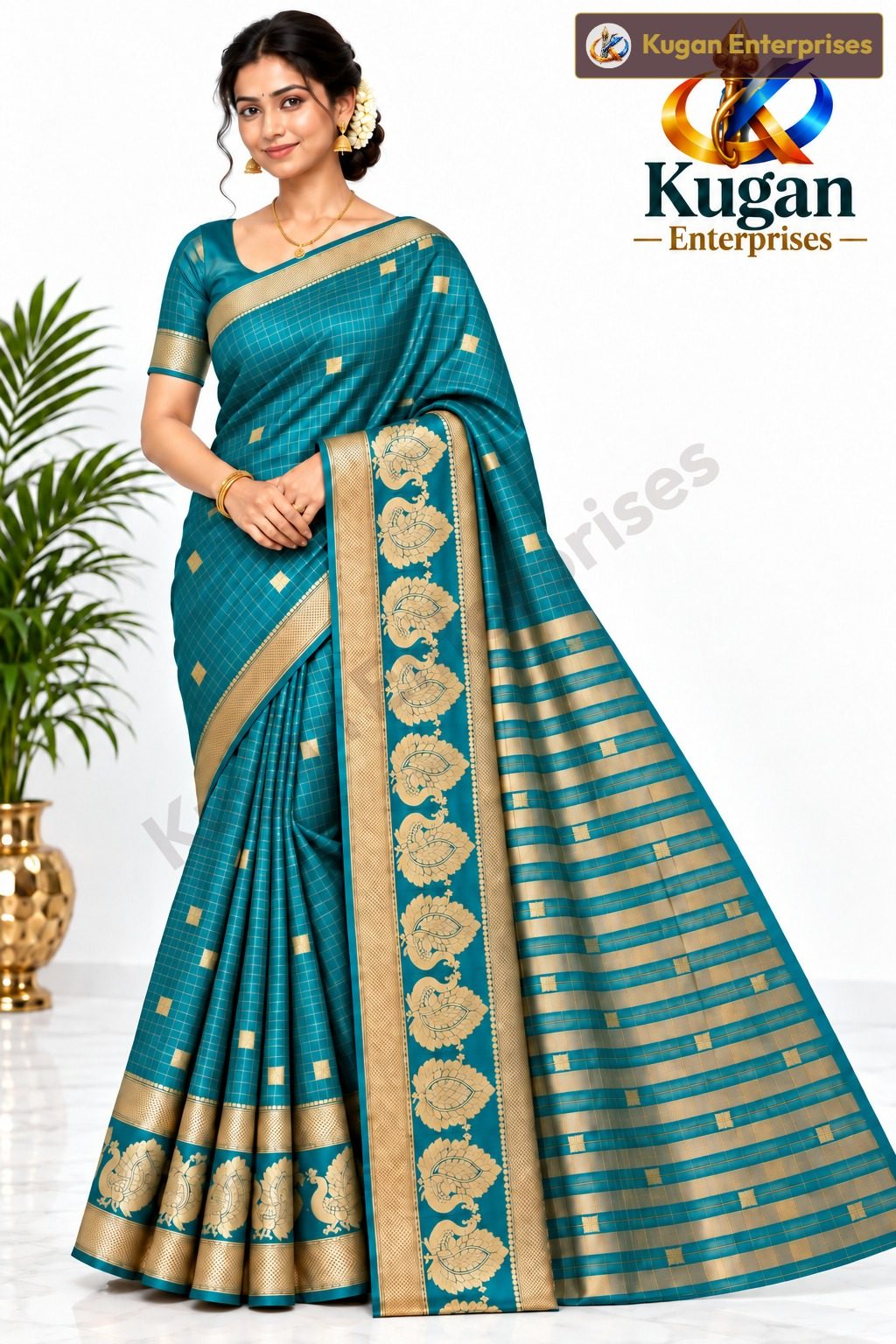 Rama Green Gold Zari Peacock Silk Saree