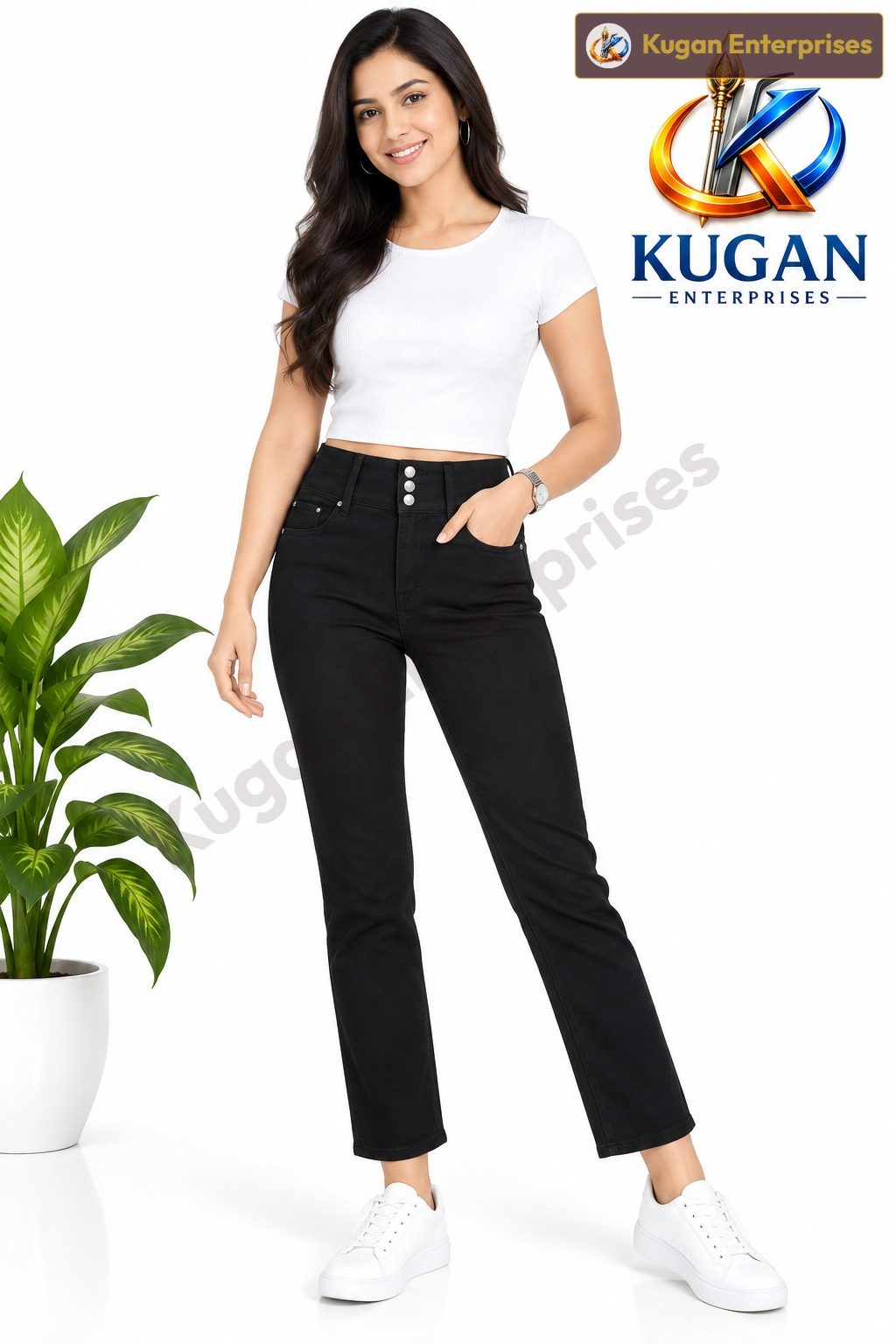 Women’s Black 3-Button Ankle-Length Jeans