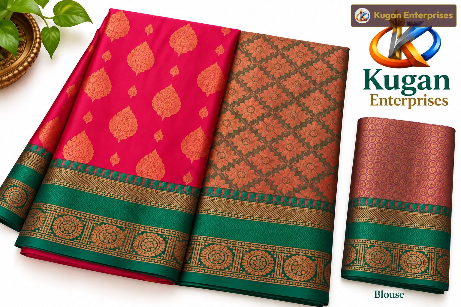 Rani Pink Greenish-Pink Copper Zari Woven Saree