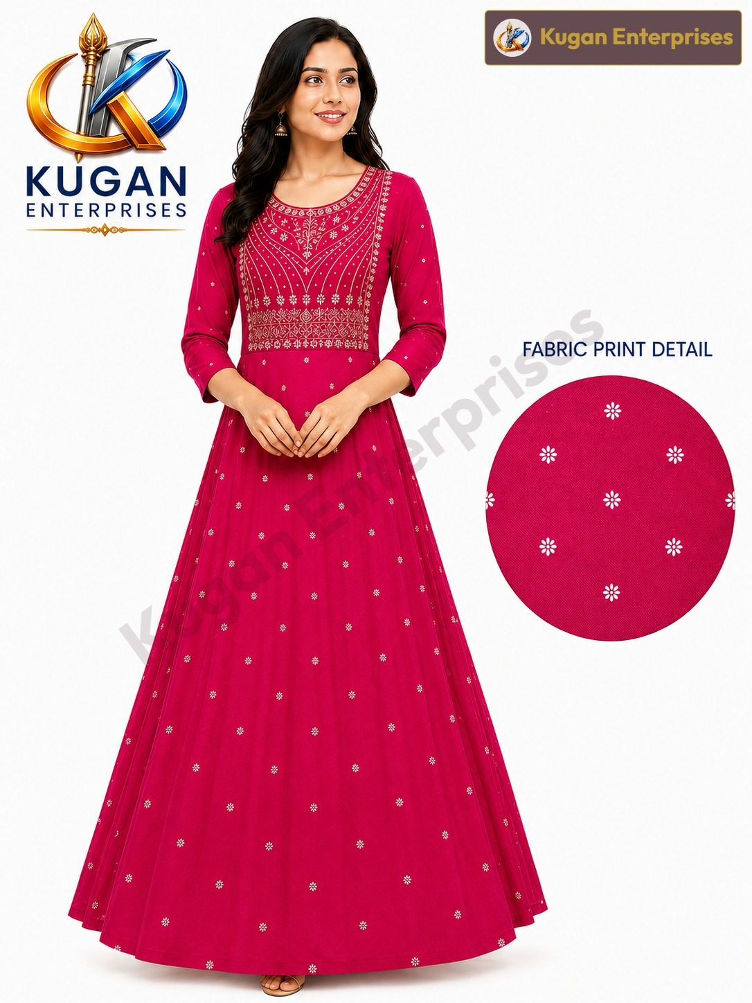 Rani Pink Cotton Embroidered Anarkali Gown