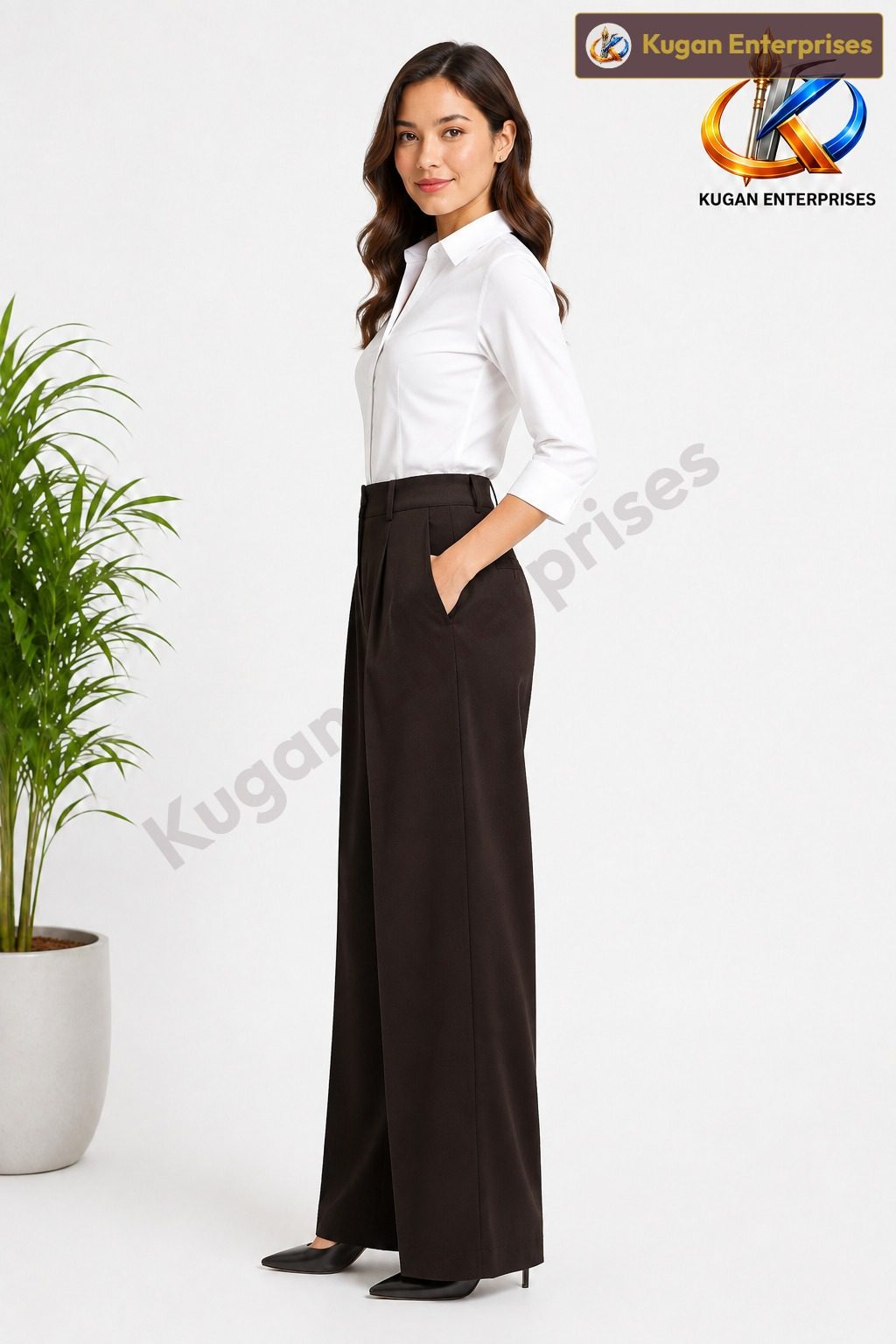 Women’s Korean Baggy Formal Pant – Blackish Brown