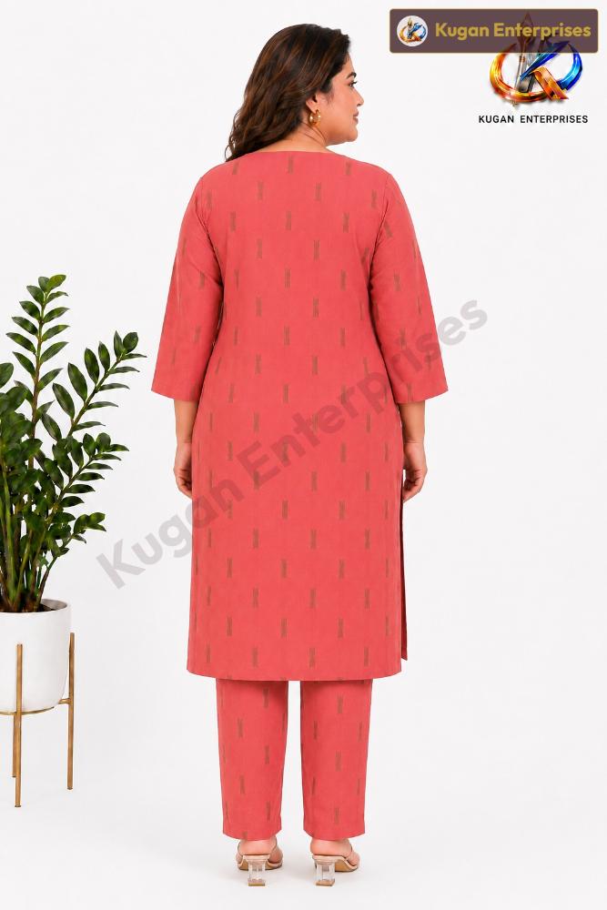 Coral Micro-Geometric Printed Plus-Size Kurta Pant Set