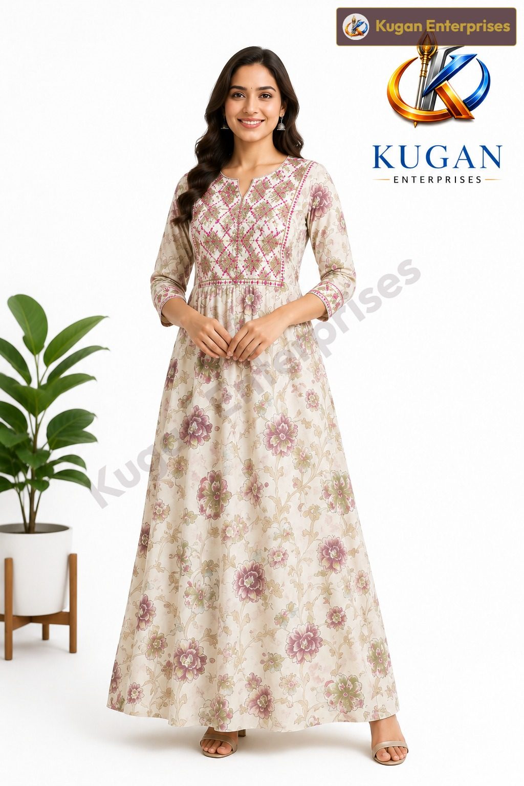 Elegant Floral Embroidered Anarkali Gown for Women