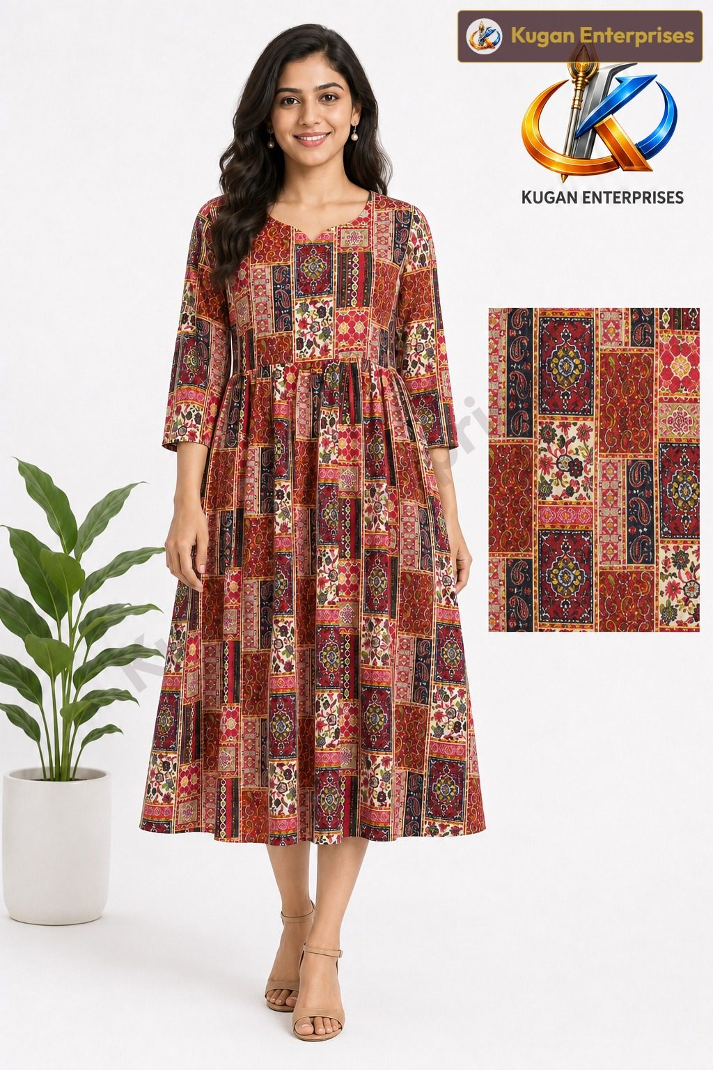 Ruby Mosaic Frilled Umbrella Dress