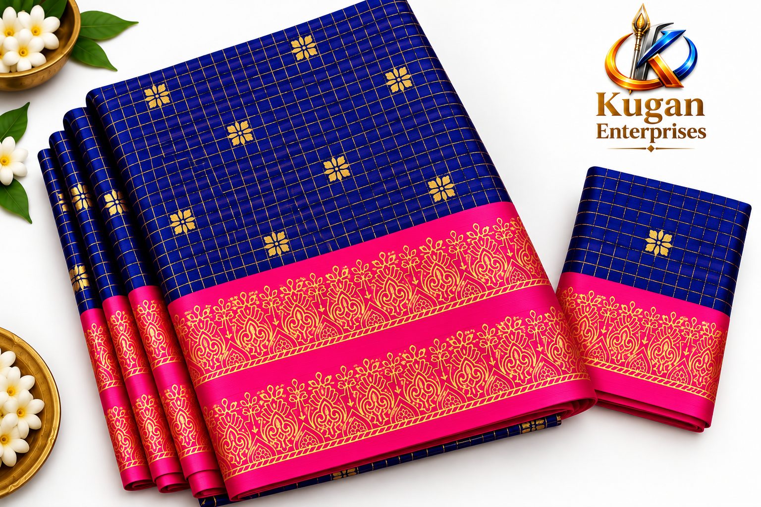 Royal Blue and Fuchsia Pink Traditional Printed Saree