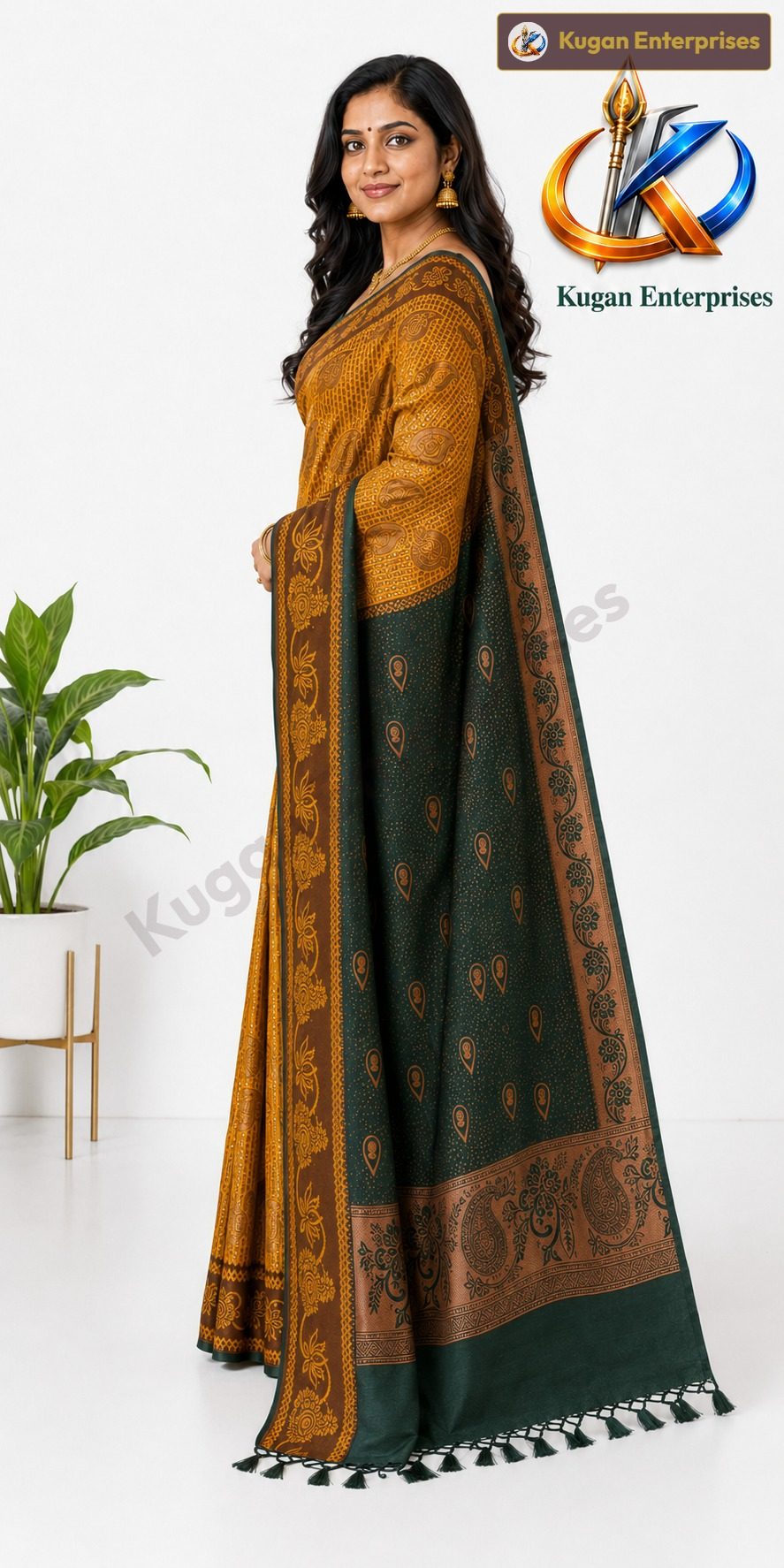 Vanamala Dark Green Contrast Saree