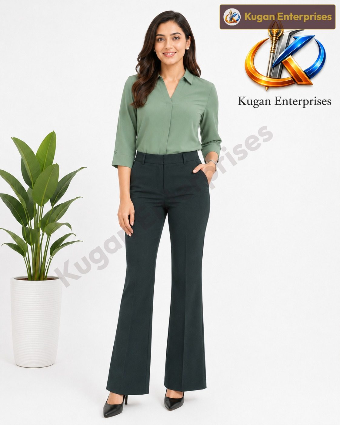 Women’s Dark-Green High-Waist Barbie Bootcut Formal Pant