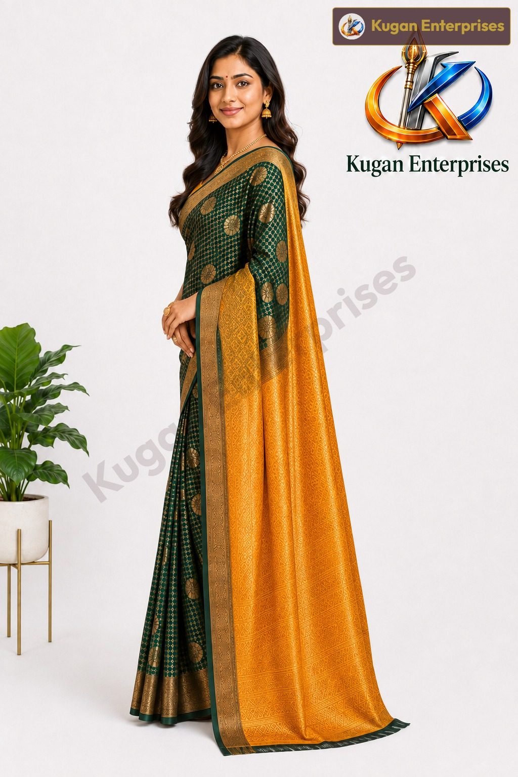Emerald Gold Jacquard Saree
