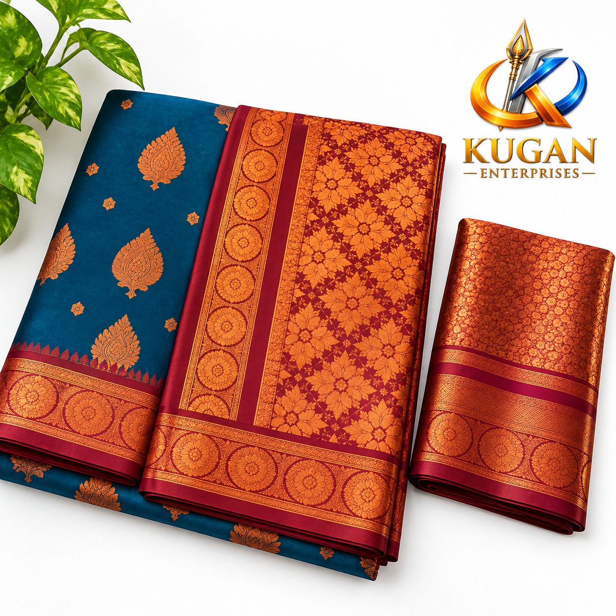 Deep Peacock Blue Maroon Zari Woven Saree