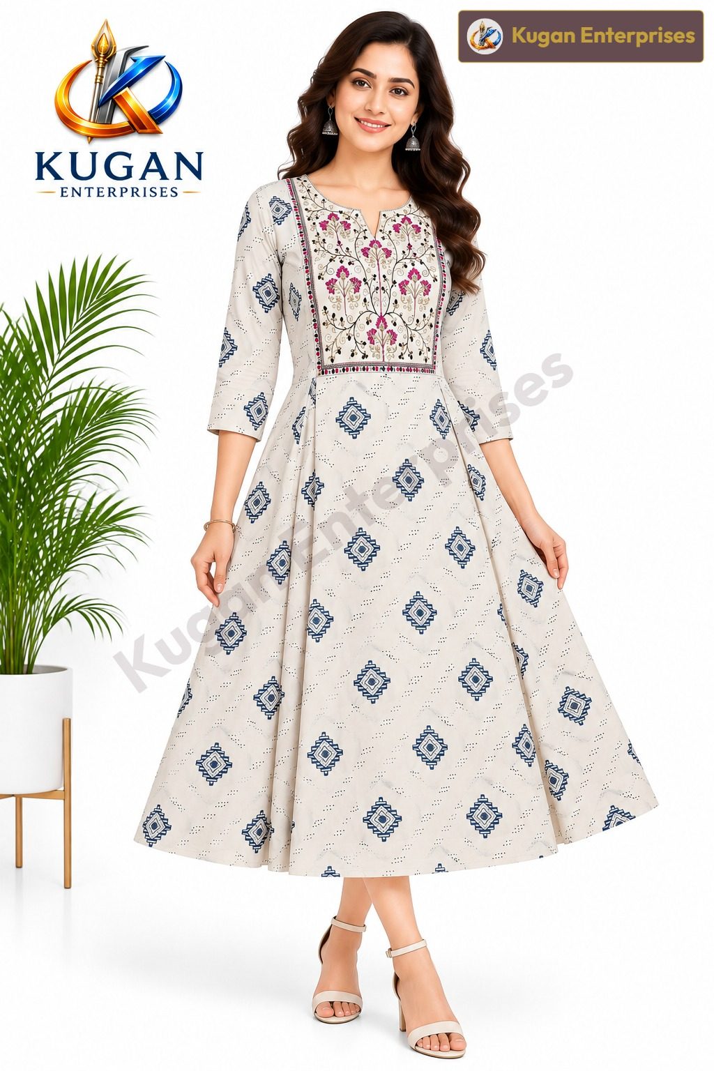 Rayon Floral Embroidery Umbrella Kurta Dress