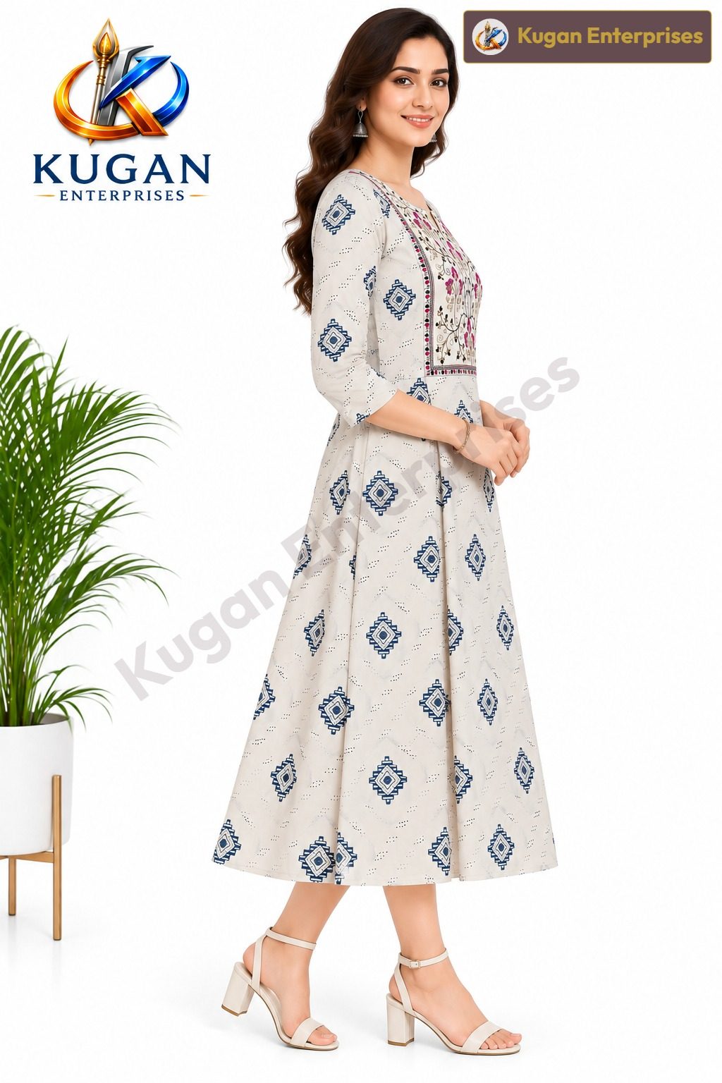 Rayon Floral Embroidery Umbrella Kurta Dress