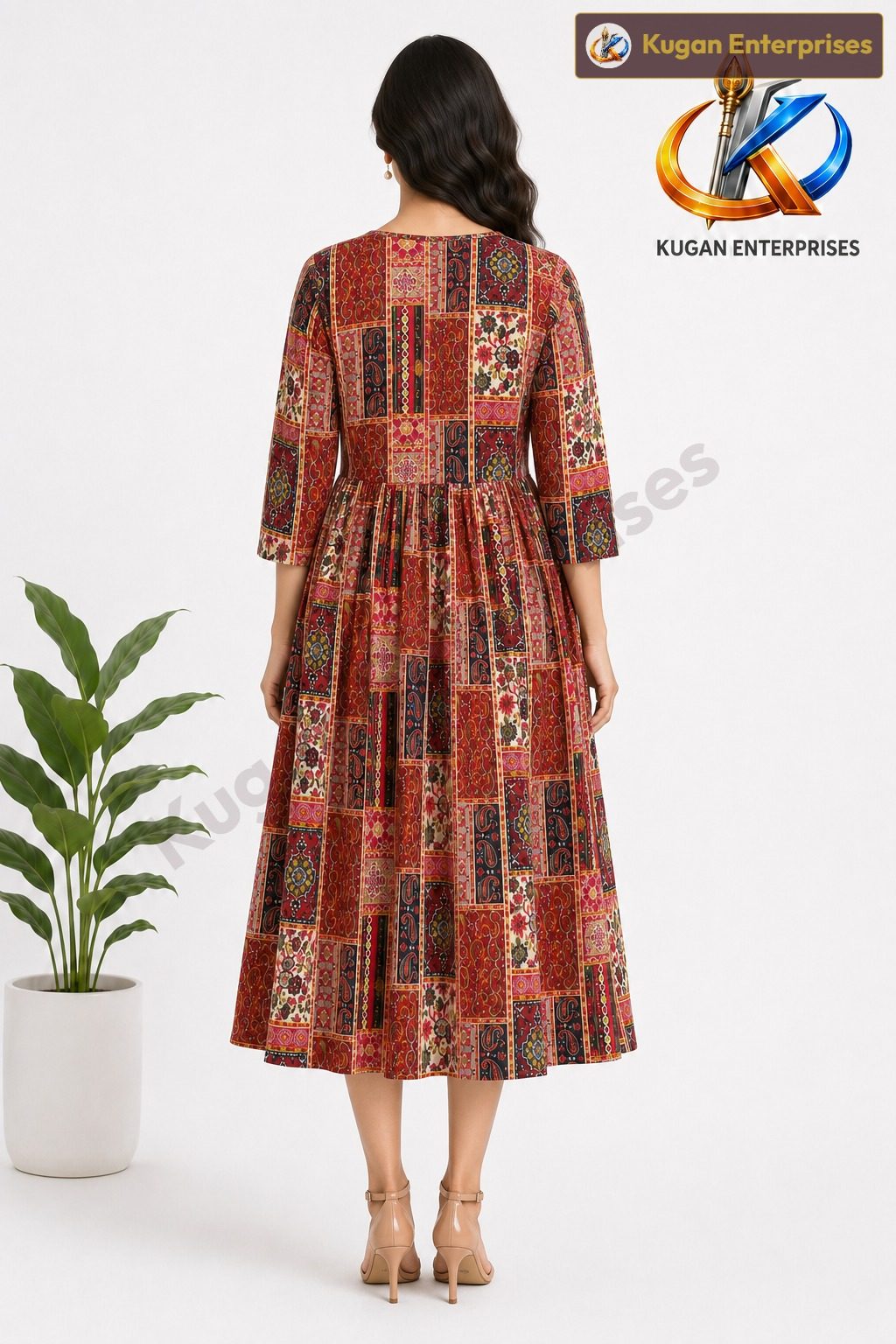 Ruby Mosaic Frilled Umbrella Dress