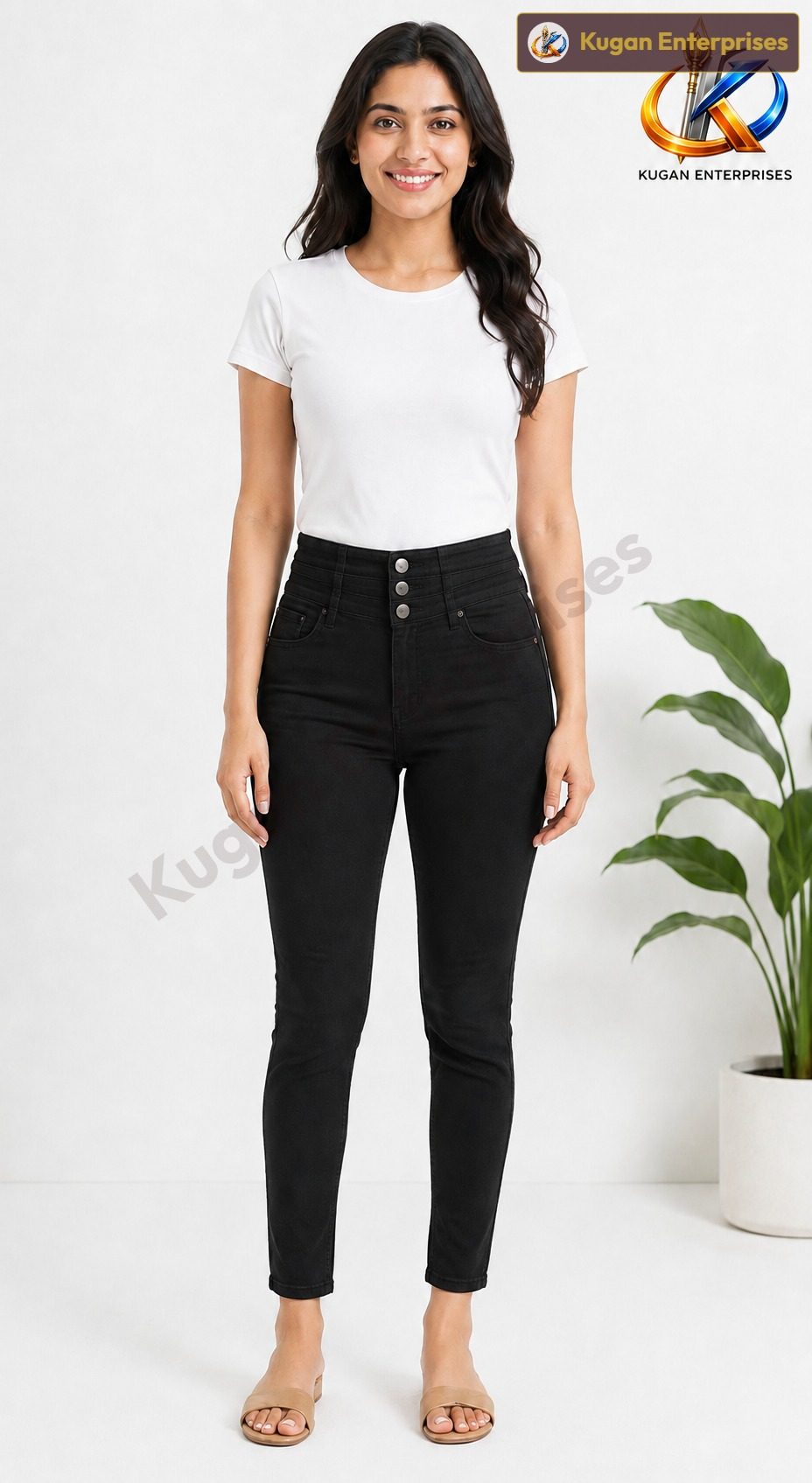 Women’s Black High-Rise Three-Button Ankle-Length Skinny Jeans