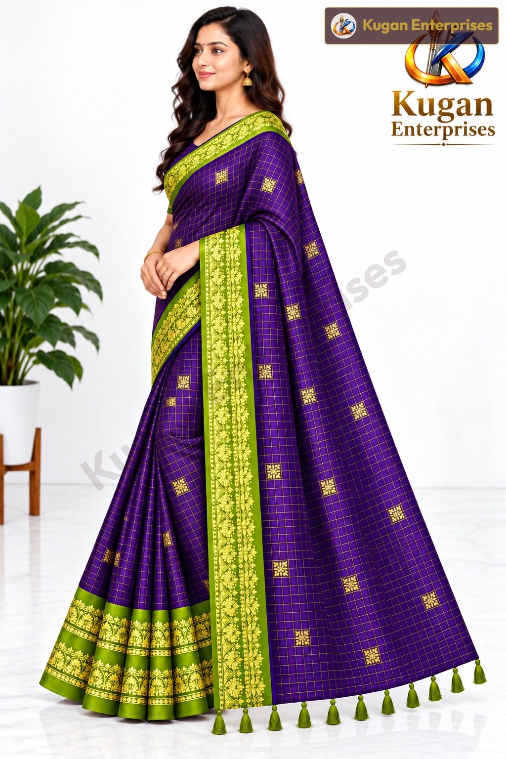 Royal Purple and Chartreuse Green Traditional Saree