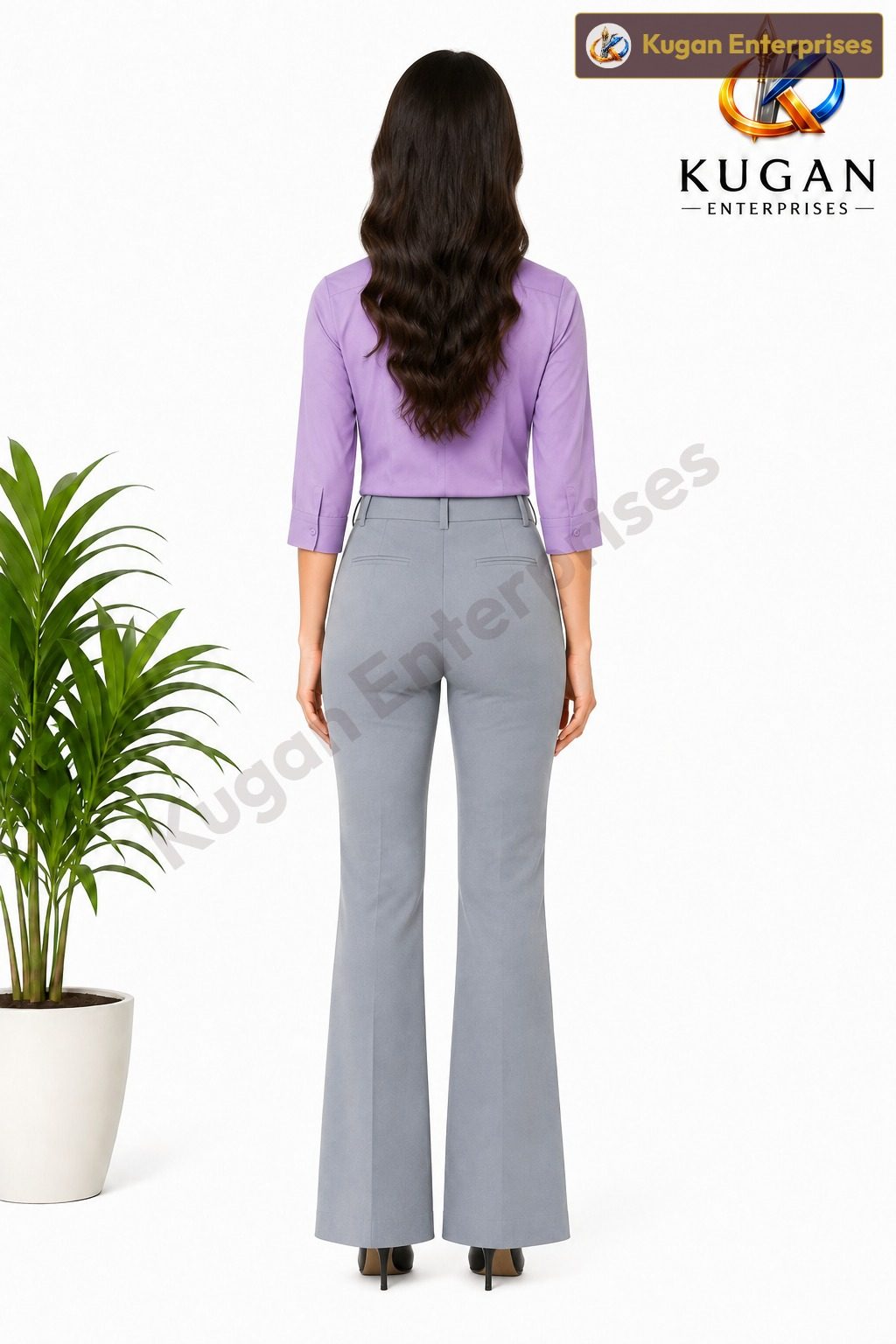 Women’s Greyish-Blue High-Waist Barbie Bootcut Formal Pant