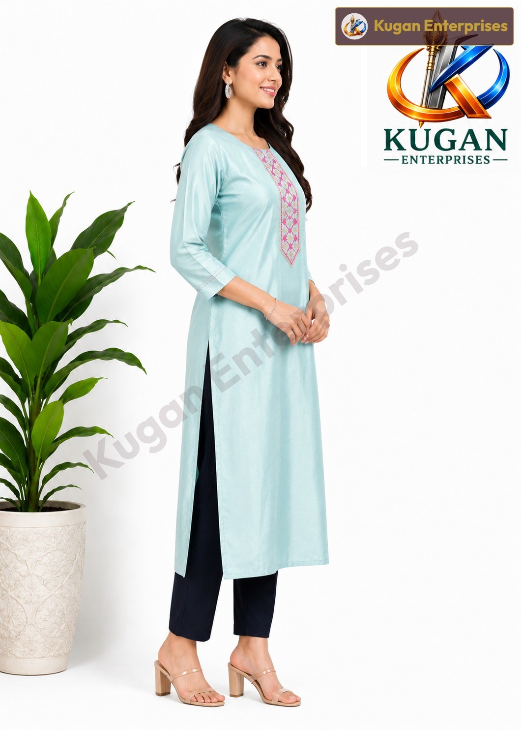 Aqua Elegance Pink & Gold Embroidered Kurta