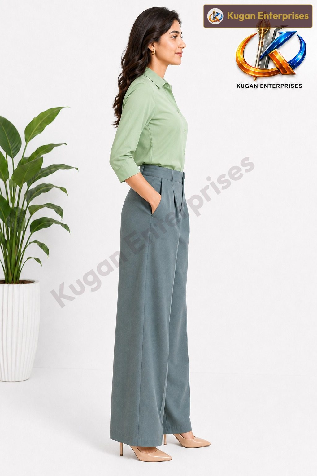 Blueish-Green Korean Wide-Leg Baggy Pant