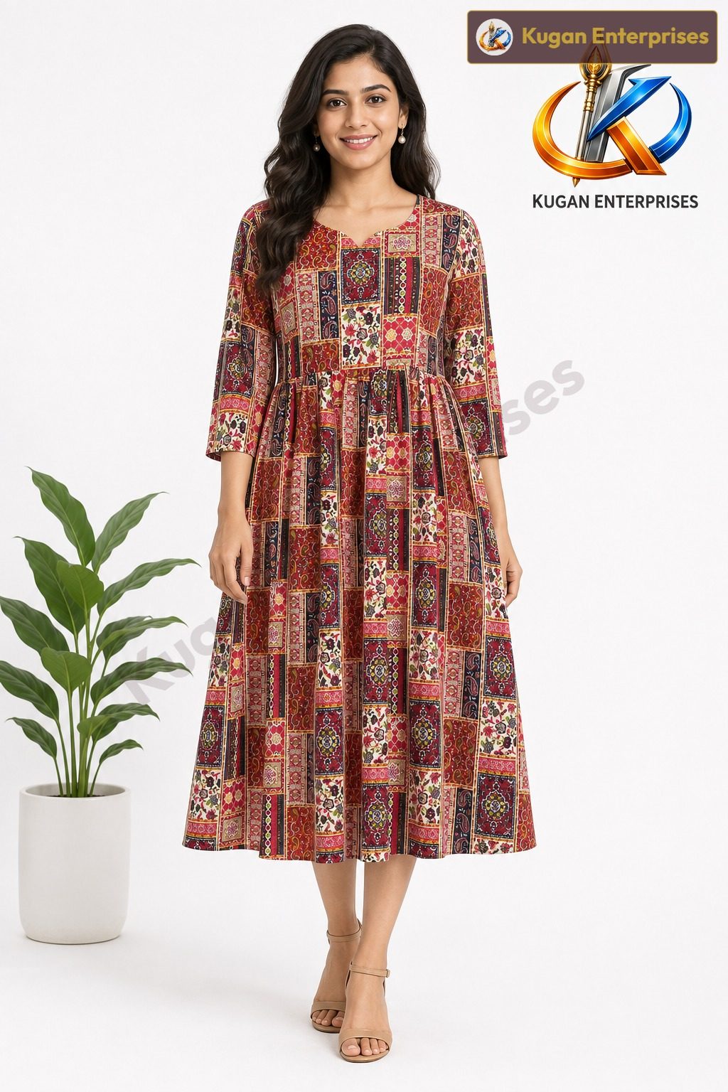 Ruby Mosaic Frilled Umbrella Dress