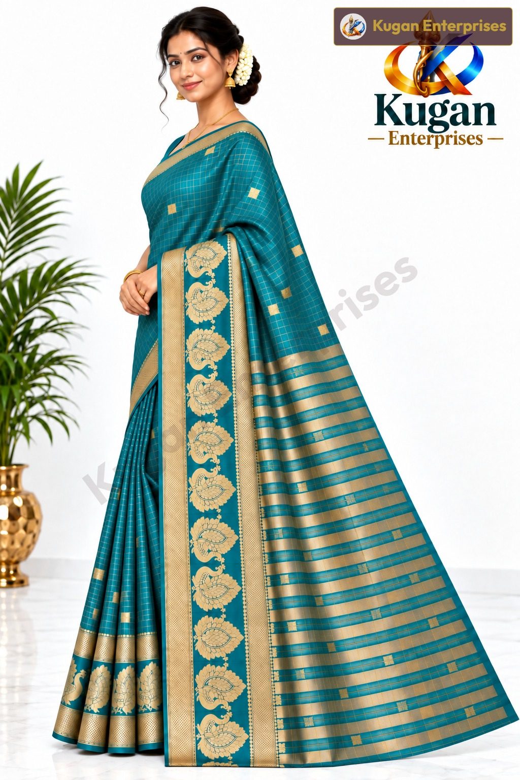 Rama Green Gold Zari Peacock Silk Saree