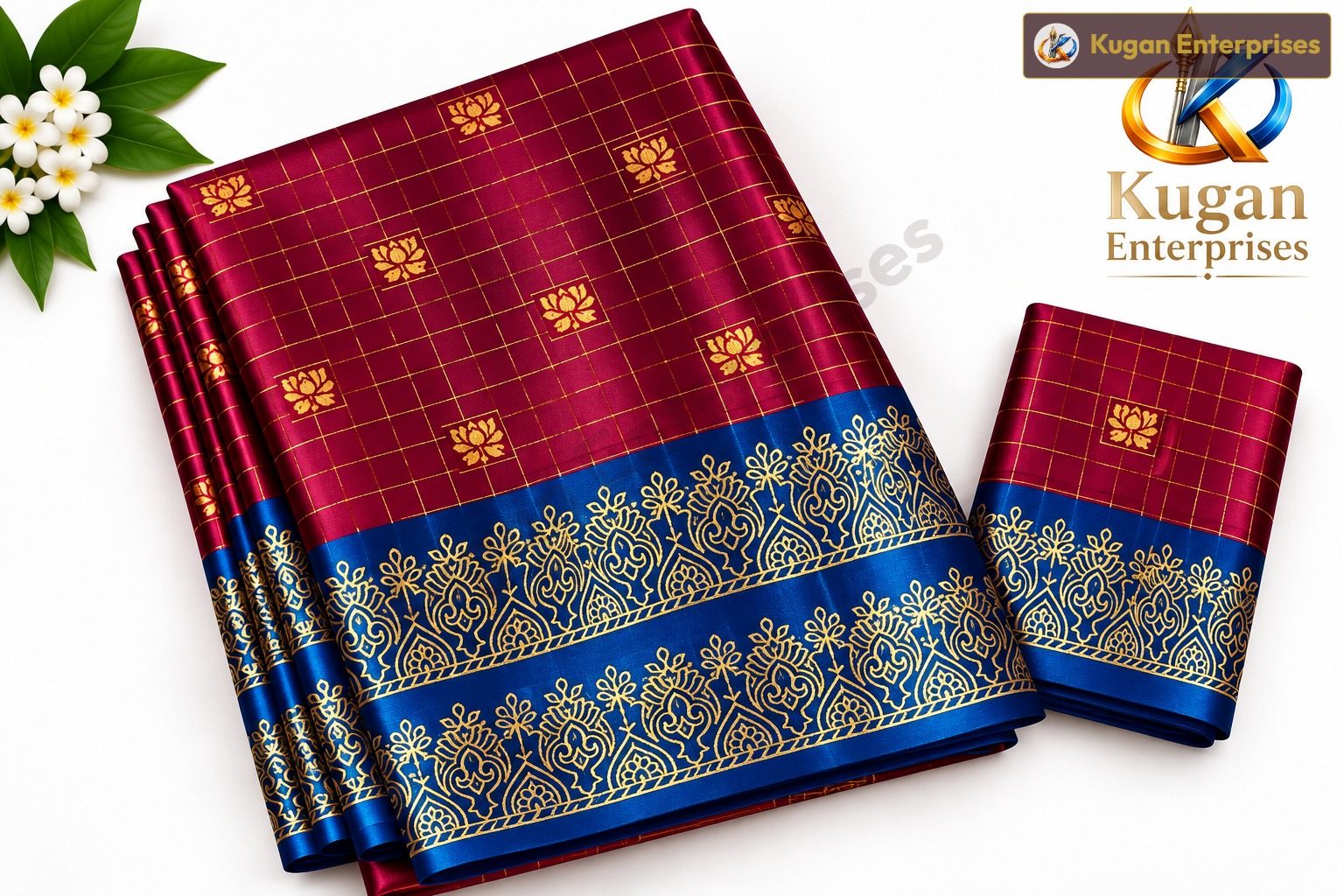 Deep Wine and Royal Blue Traditional Printed Saree