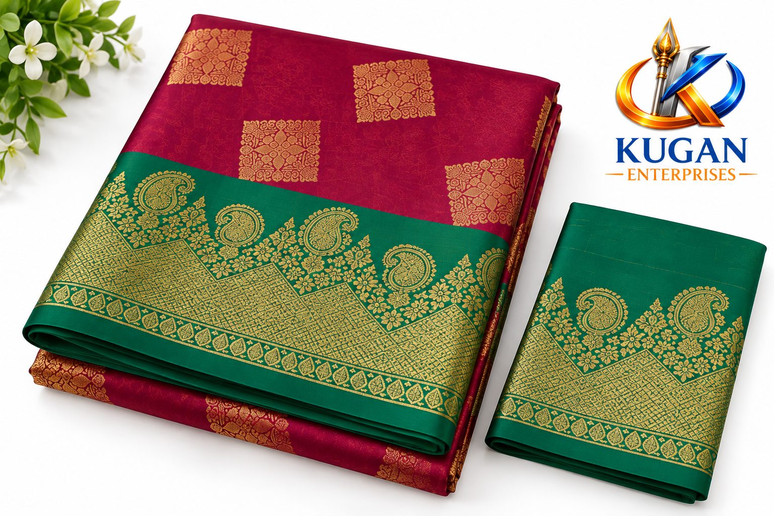 Burgundy Maroon Kelly Green Zari Silk Saree
