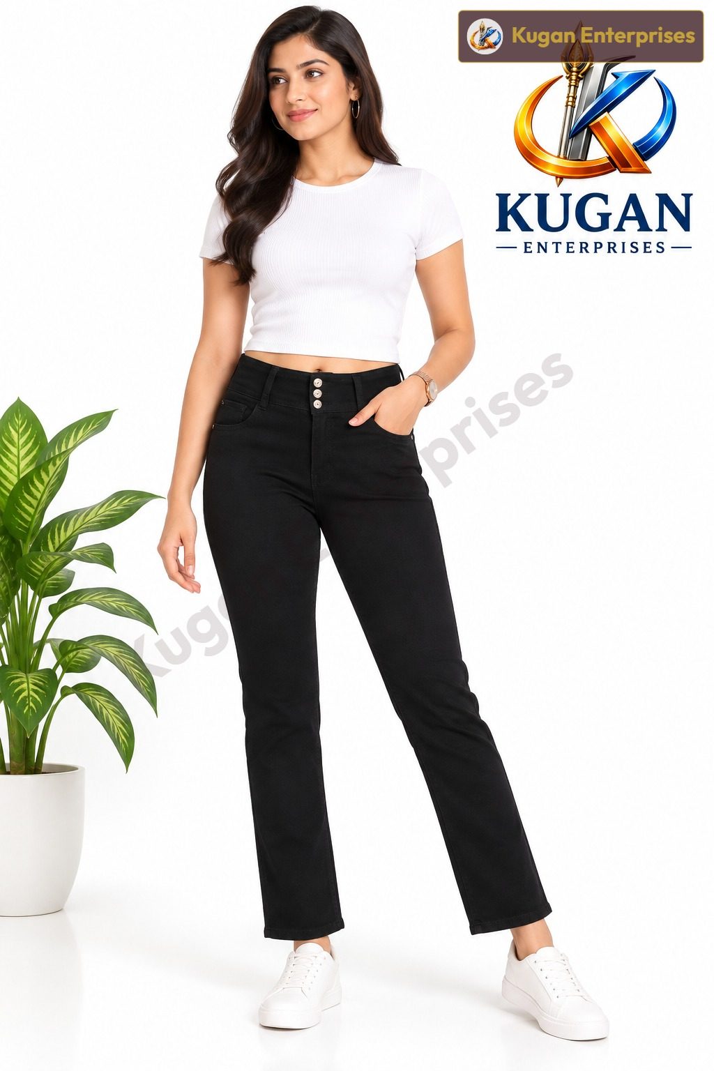 Women’s Black 3-Button Ankle-Length Jeans