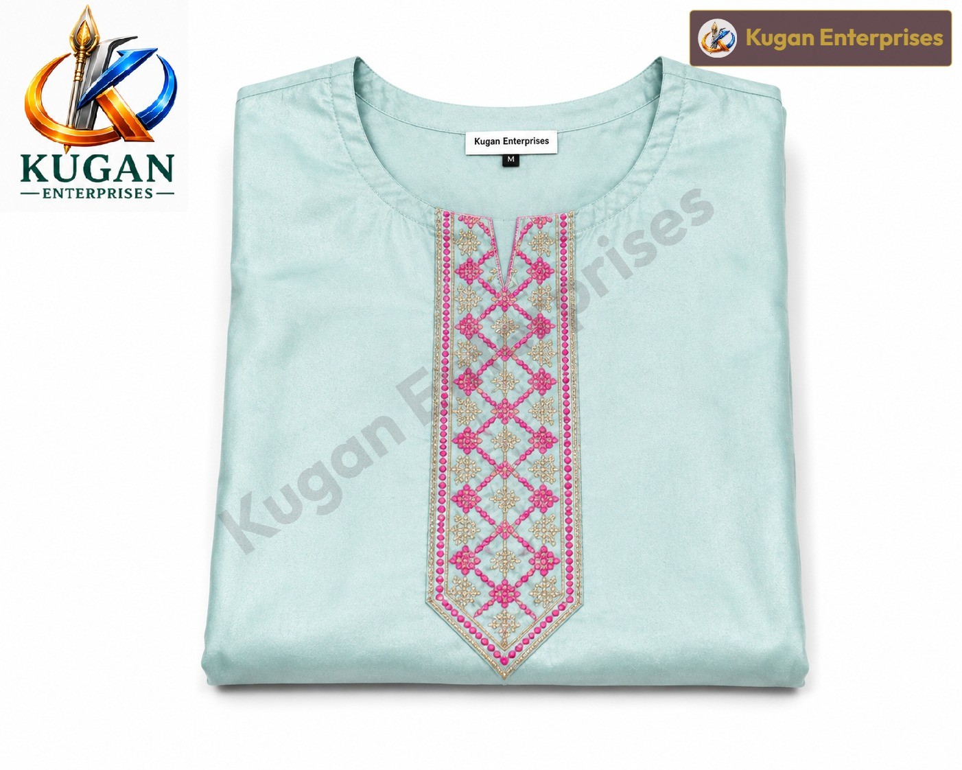 Aqua Elegance Pink & Gold Embroidered Kurta