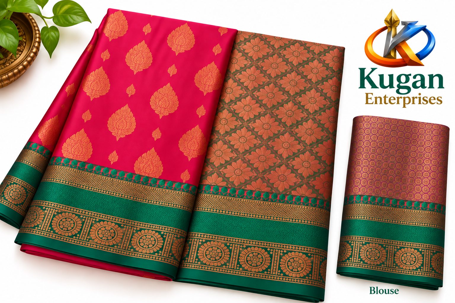 Rani Pink Greenish-Pink Copper Zari Woven Saree