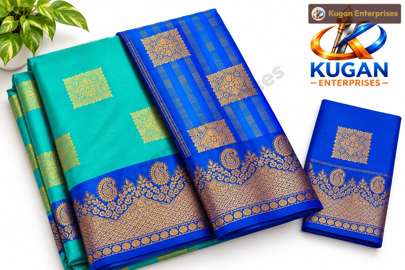 Turquoise Green & Royal Blue Zari Silk Saree