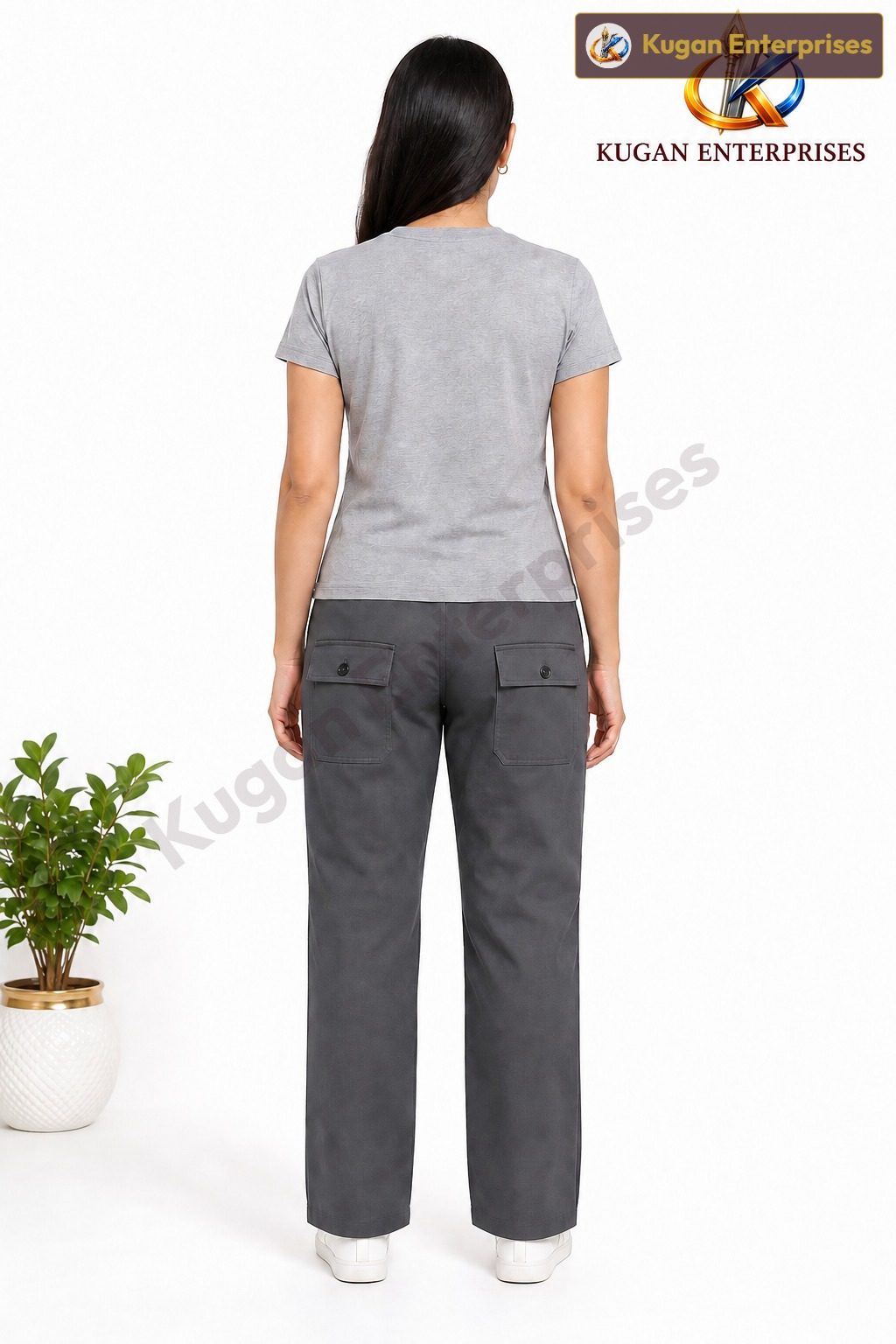 Women’s Dark-Grey Utility Cotton Cargo Pant