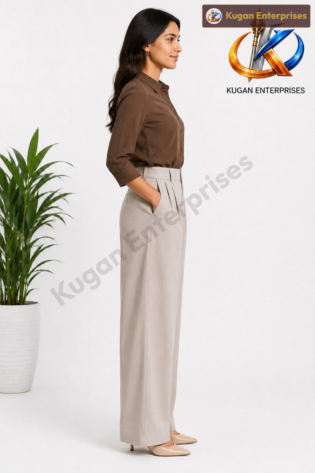 Light-Beige Korean Wide-Leg Baggy Pant