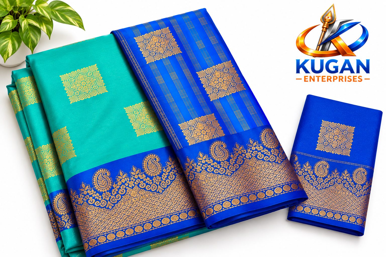 Turquoise Green & Royal Blue Zari Silk Saree