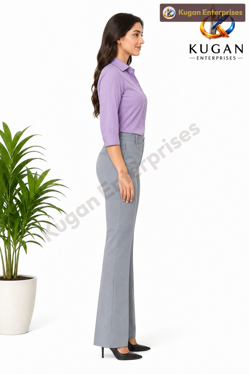 Women’s Greyish-Blue High-Waist Barbie Bootcut Formal Pant