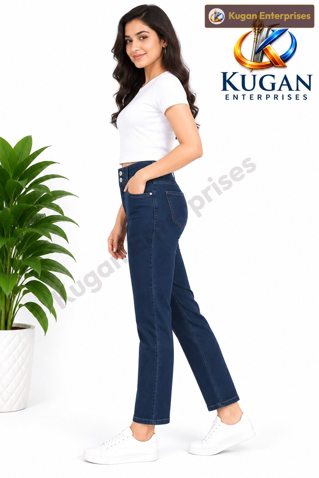 Women’s Dark Blue Lycra 3-Button Ankle-Length Straight Fit Jeans