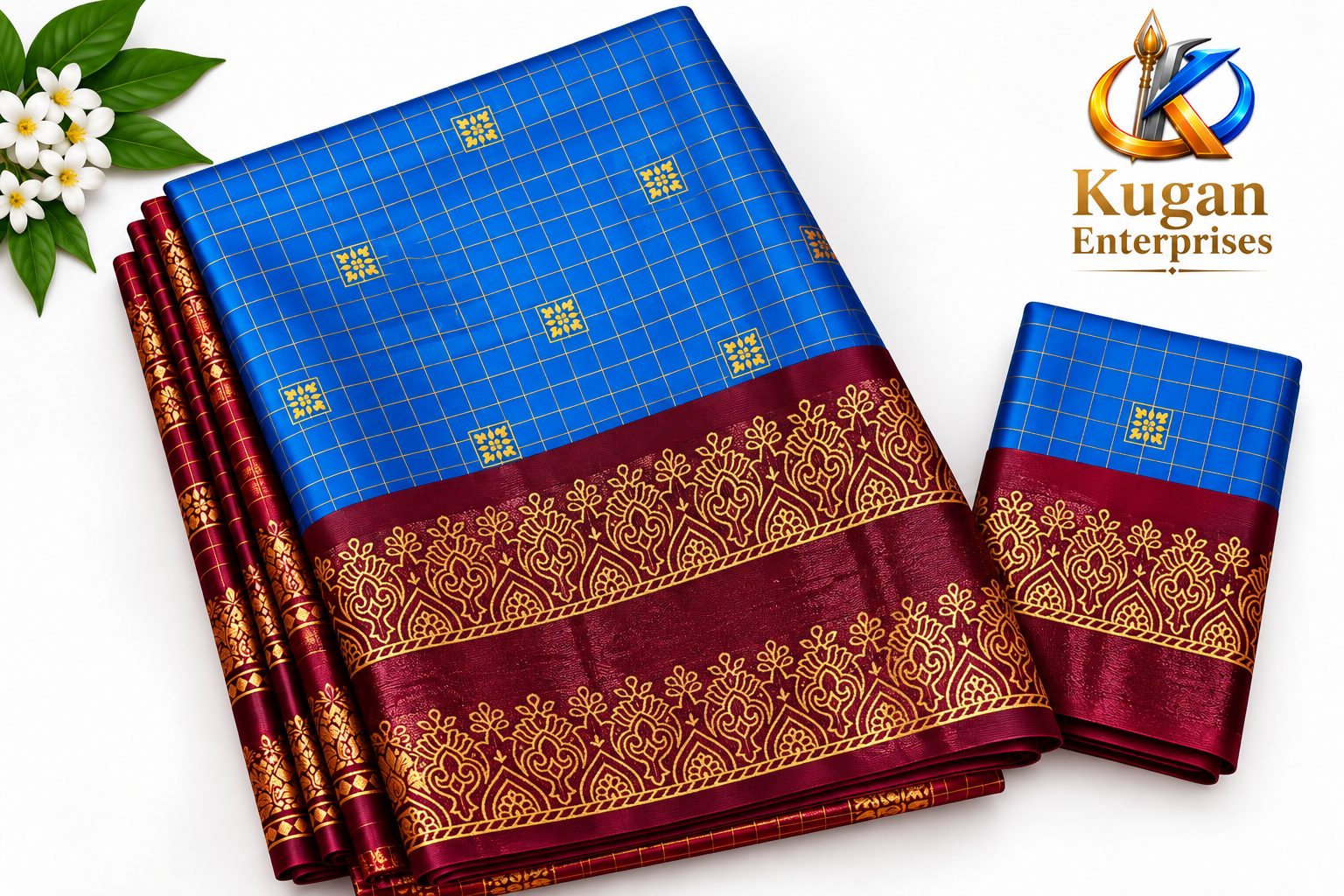 Royal Blue and Wine Maroon Traditional Printed Saree