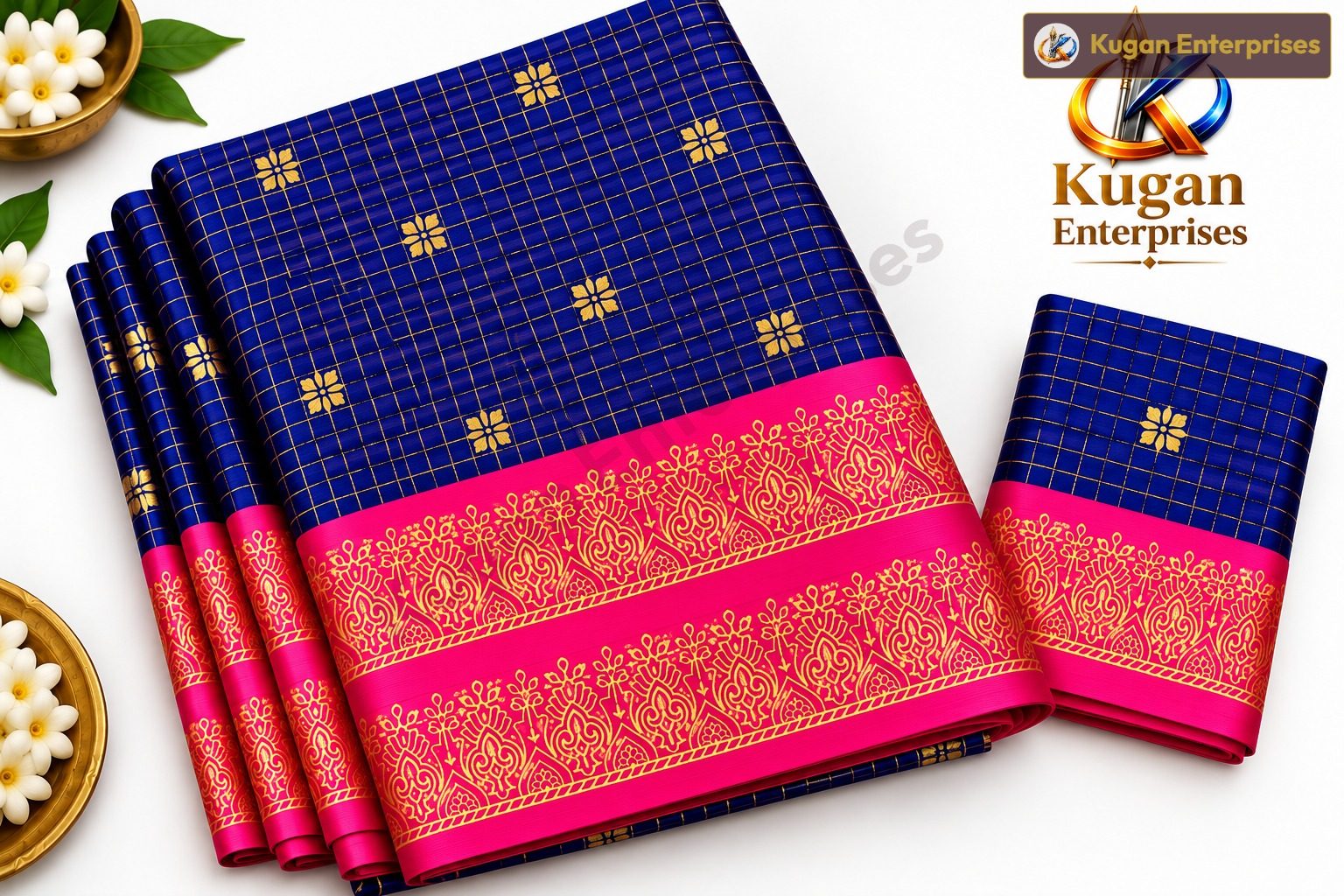 Royal Blue and Fuchsia Pink Traditional Printed Saree