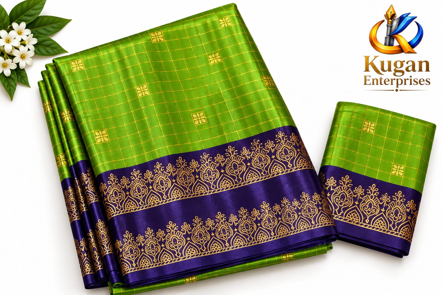 Parrot Green and Royal Purple Traditional Printed Saree