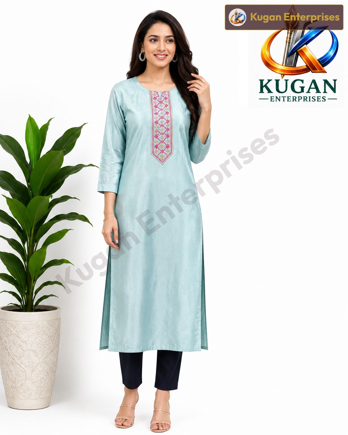 Aqua Elegance Pink & Gold Embroidered Kurta
