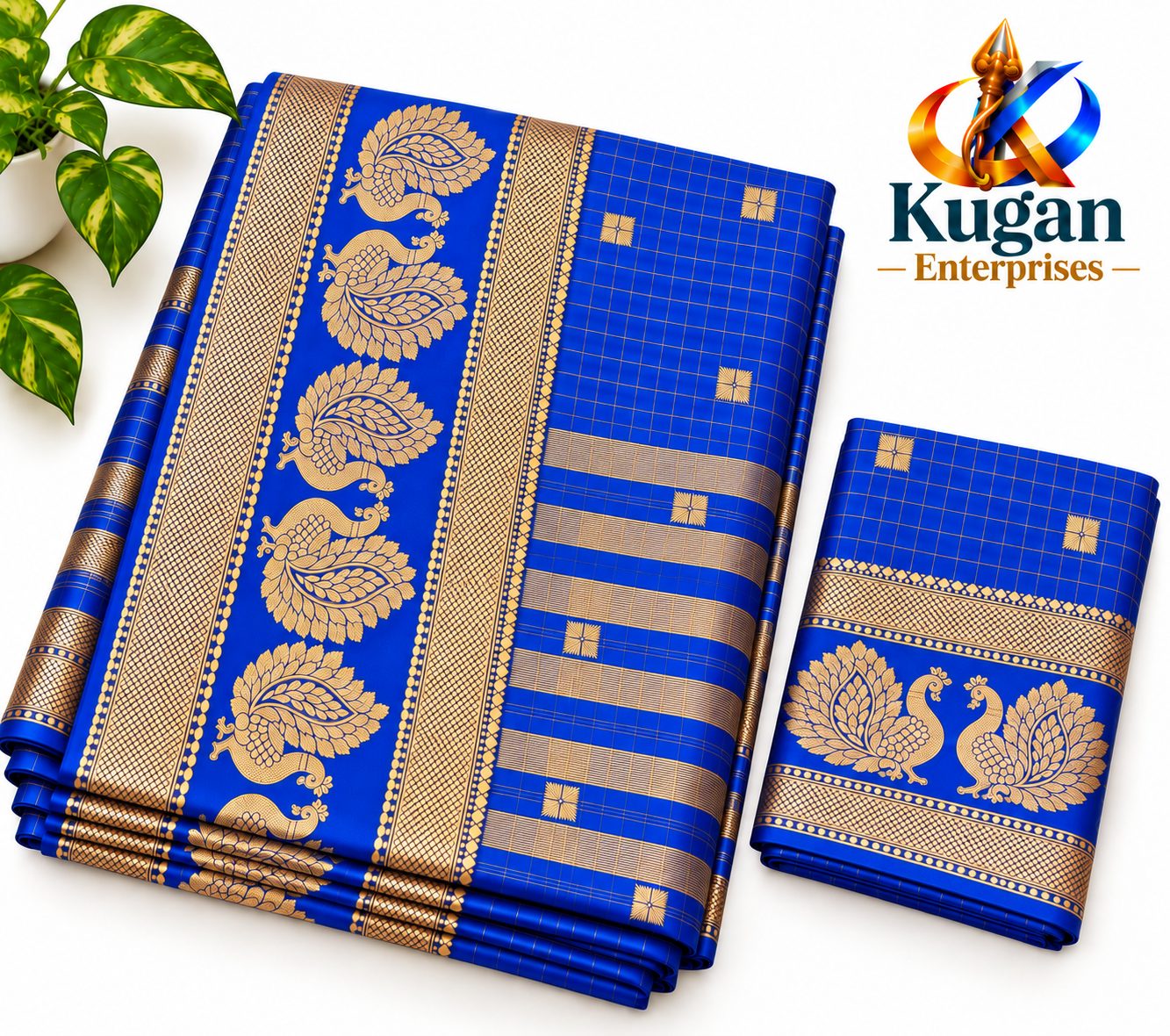 Royal Blue Gold Zari Checks Silk Saree