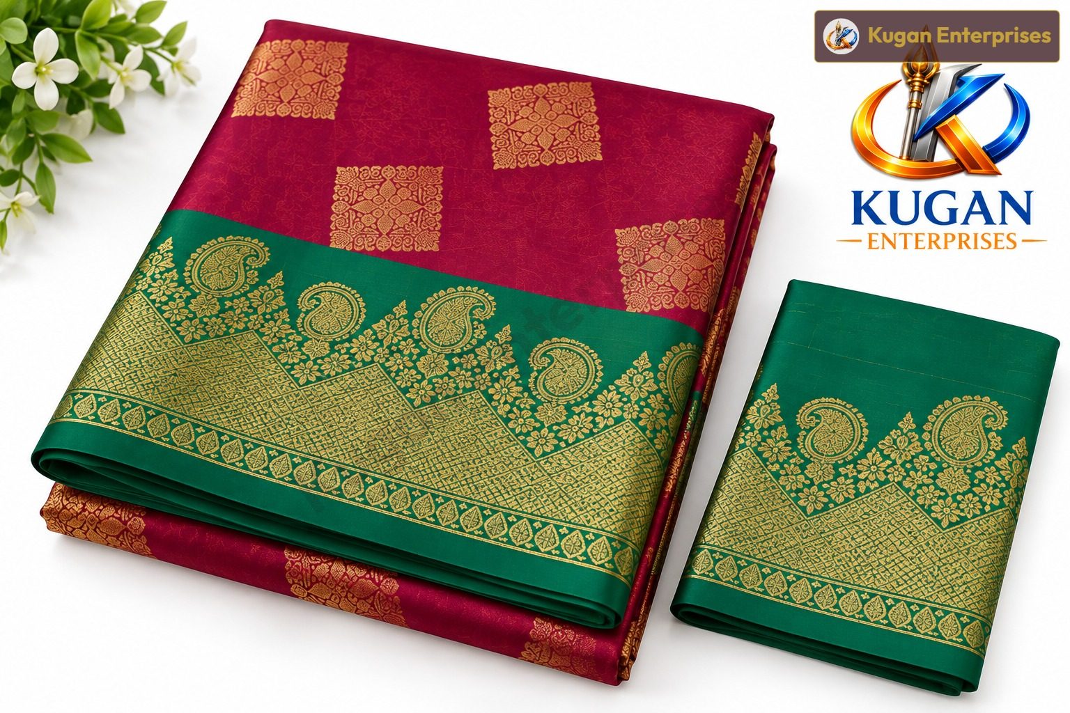 Burgundy Maroon Kelly Green Zari Silk Saree