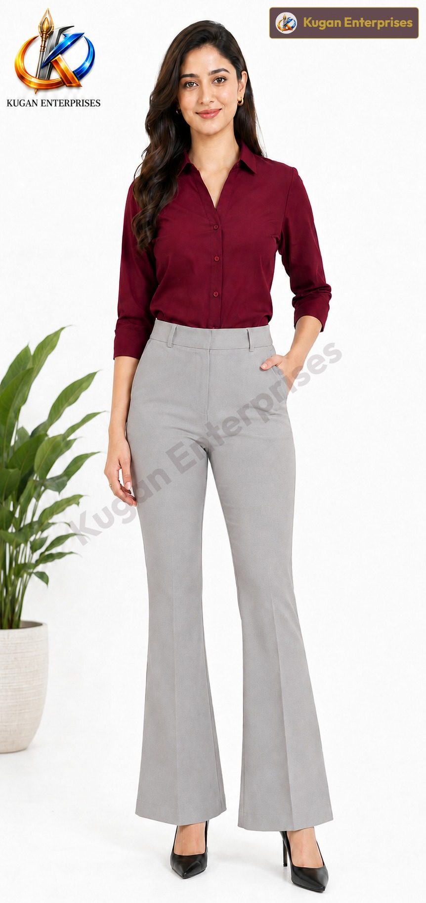 Women’s Cool Grey-Beige High-Waist Barbie Bootcut Formal Pant