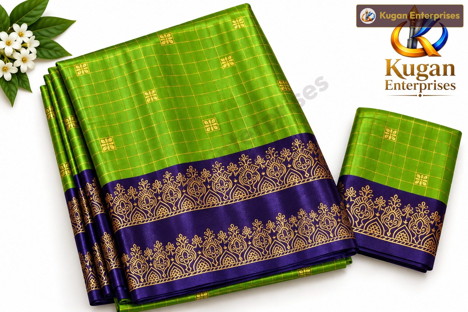 Parrot Green and Royal Purple Traditional Printed Saree